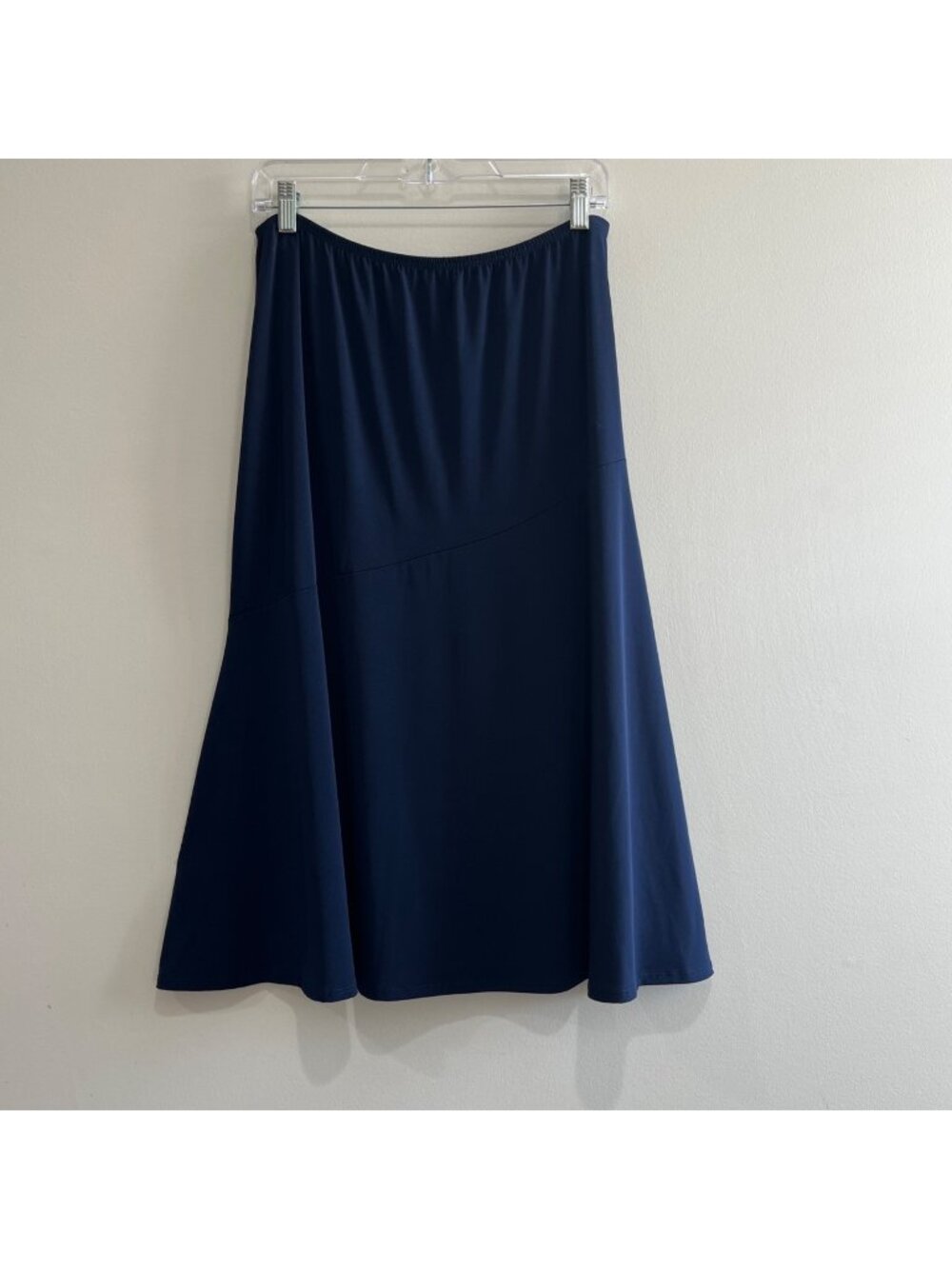 Kim Rogers A-Line Midi Skirt Womens L Navy Flowy Elastic Waist